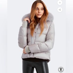 Brand New w tags Dawn Levy Ice beige( gray) Vera down jacket w fox fur collar!XL